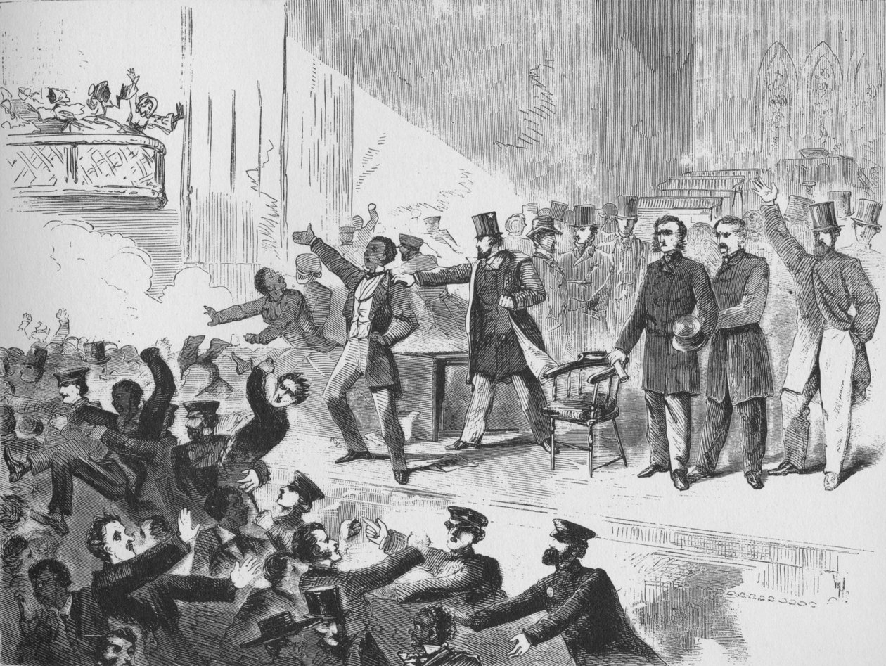 William Lloyd Garrison forsøger at holde et John Brown-jubilæumsmøde i Tremont Temple, Boston, af Unbekannt
