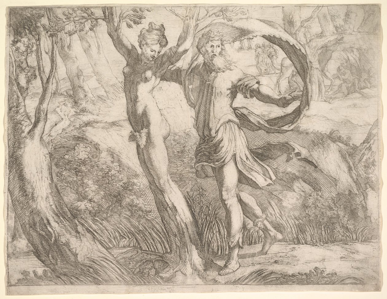 Wilton Album, folio 10a: Priapus og Lotis, ca. 1530-50. af Unbekannt