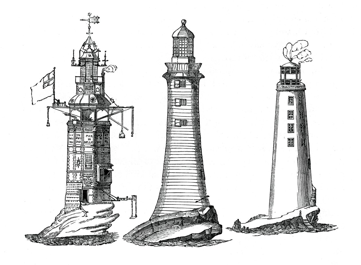 Fyrtårnene Winstanley, Smeaton og Rudyerd, 1833 af Unbekannt