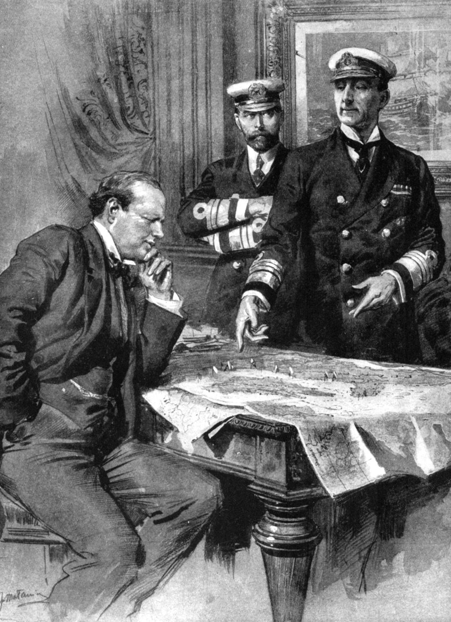 Winston Churchill, Charles Madden og Sir John Jellicoe, Første Verdenskrig, 1914 af Unbekannt