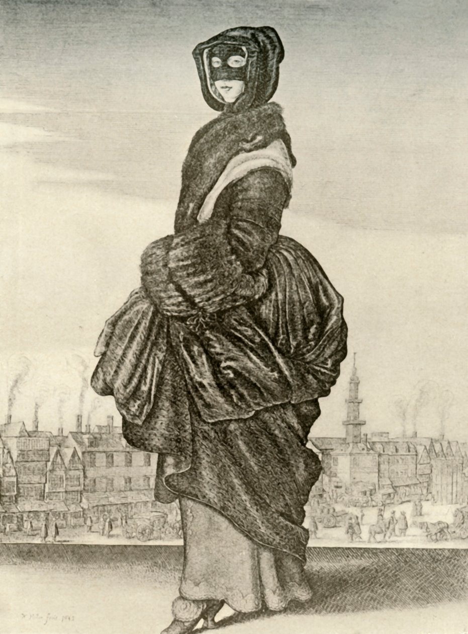 Vinter - Udendørs vinterkjole af engelsk kvinde, regeringstid af Charles I, c1620-1640, 1937 af Unbekannt