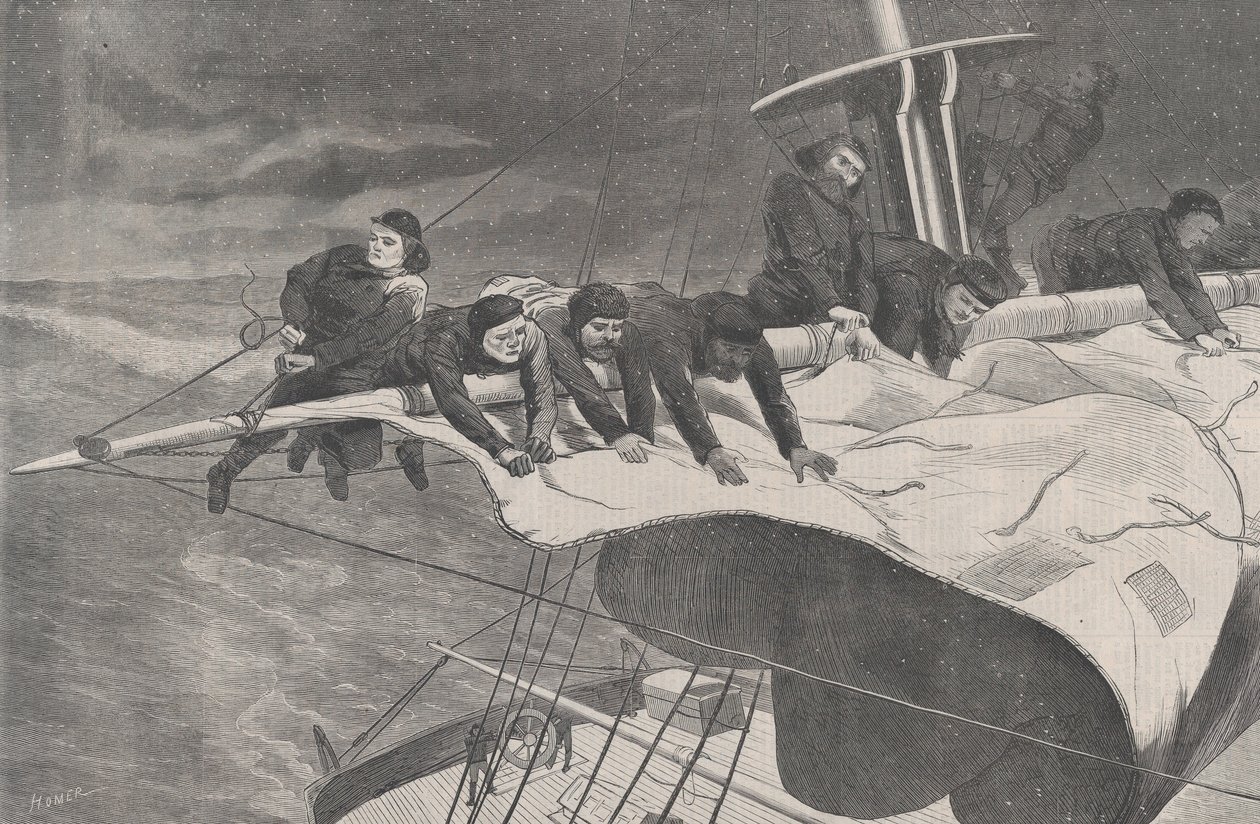 Winter at Sea - Indtagelse af sejl fra kysten Harper