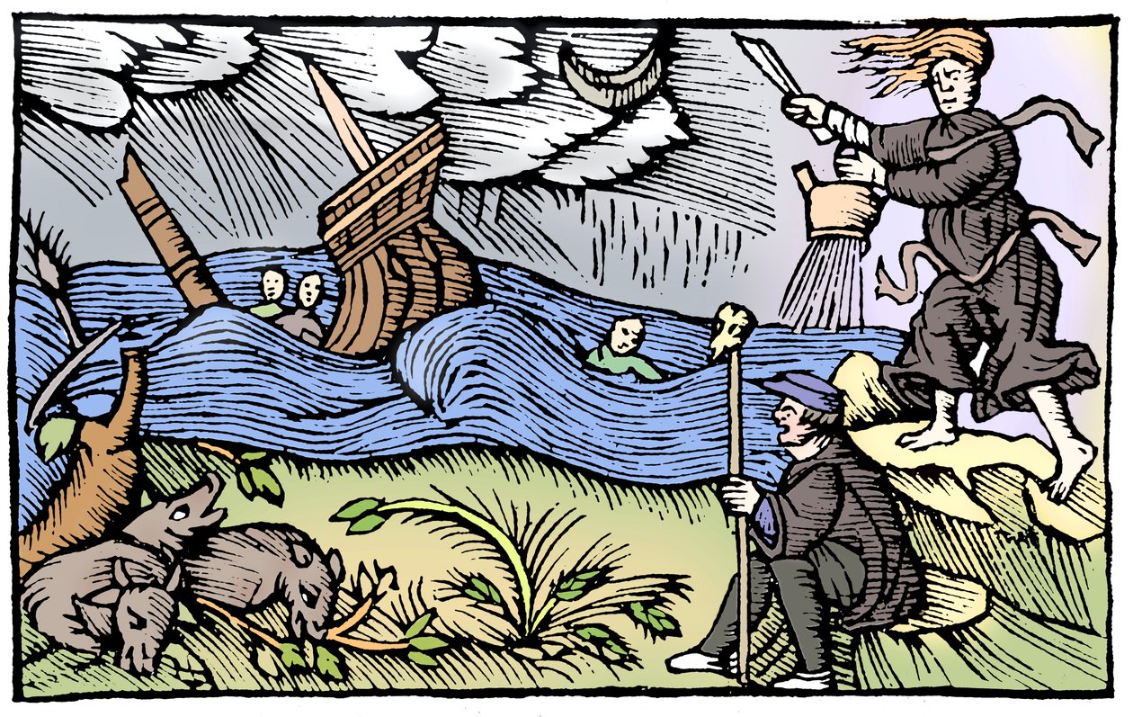 Heks, der rejser en storm, 1562 af Unbekannt