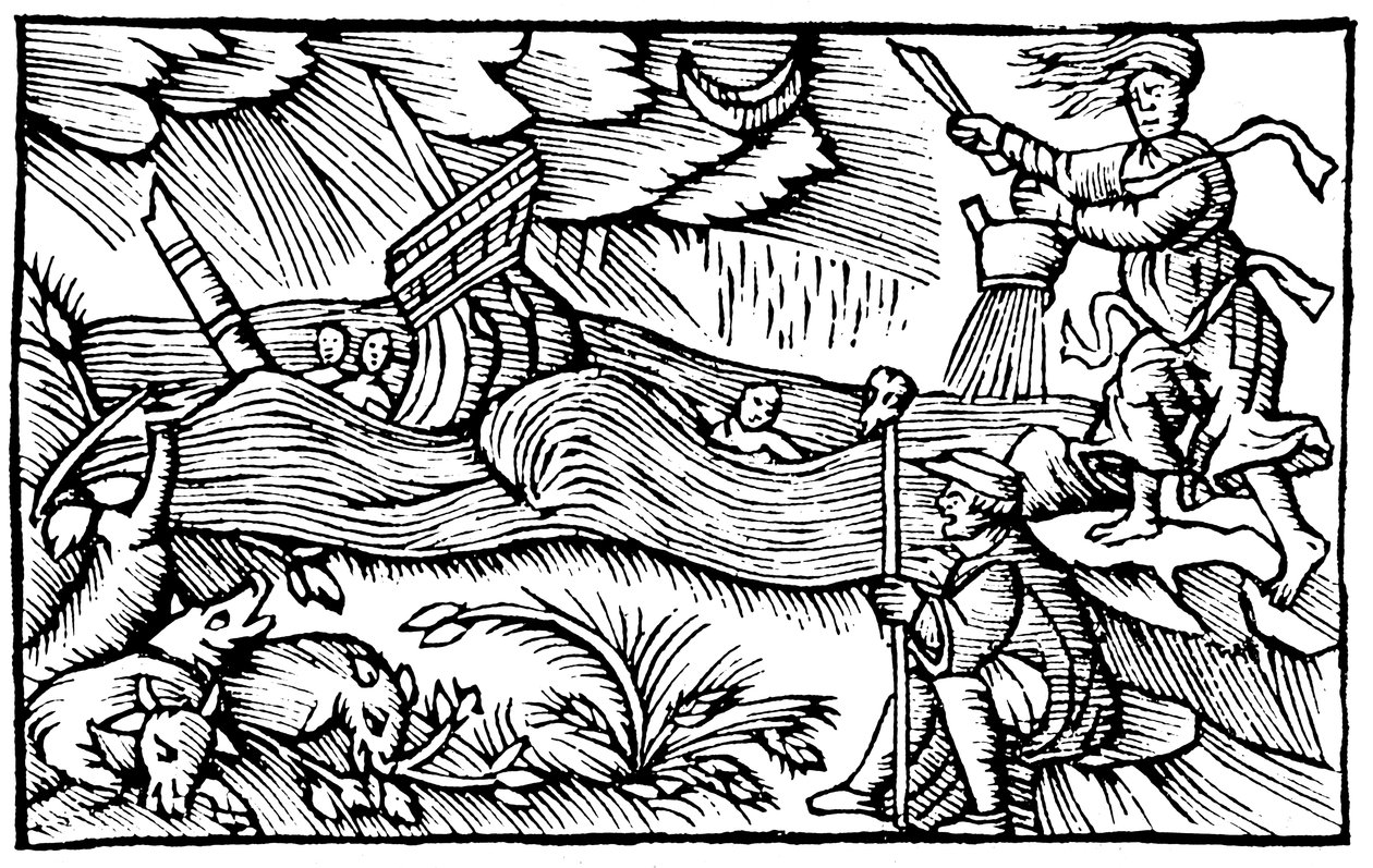 Heks, der rejser en storm, 1562 af Unbekannt