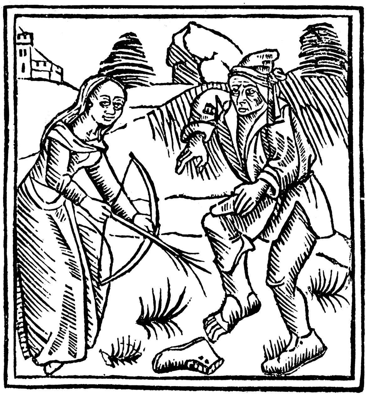 Heks skyder en mand i foden med en fortryllet pil lavet af en hasselstav, 1489 af Unbekannt