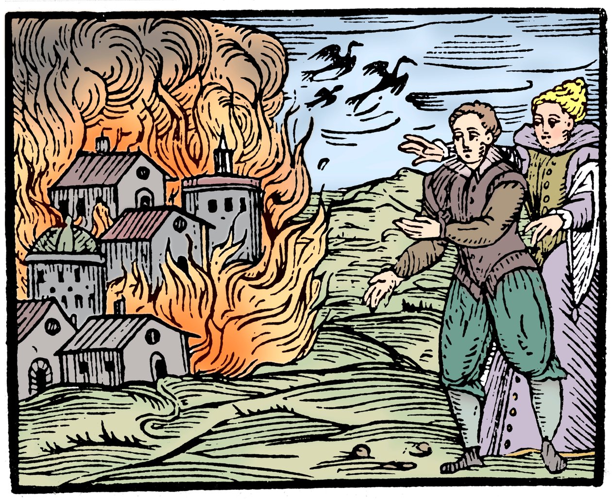 Hekse ødelægger et hus ved brand - Schwaben, 1533 af Unbekannt