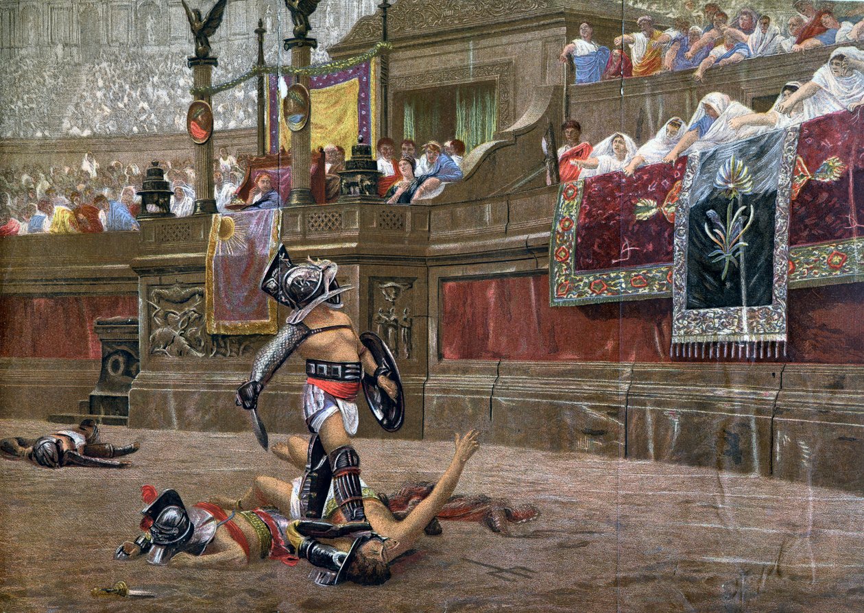 Med en drejet tommelfinger, Pollice Verso, 1872 af Unbekannt