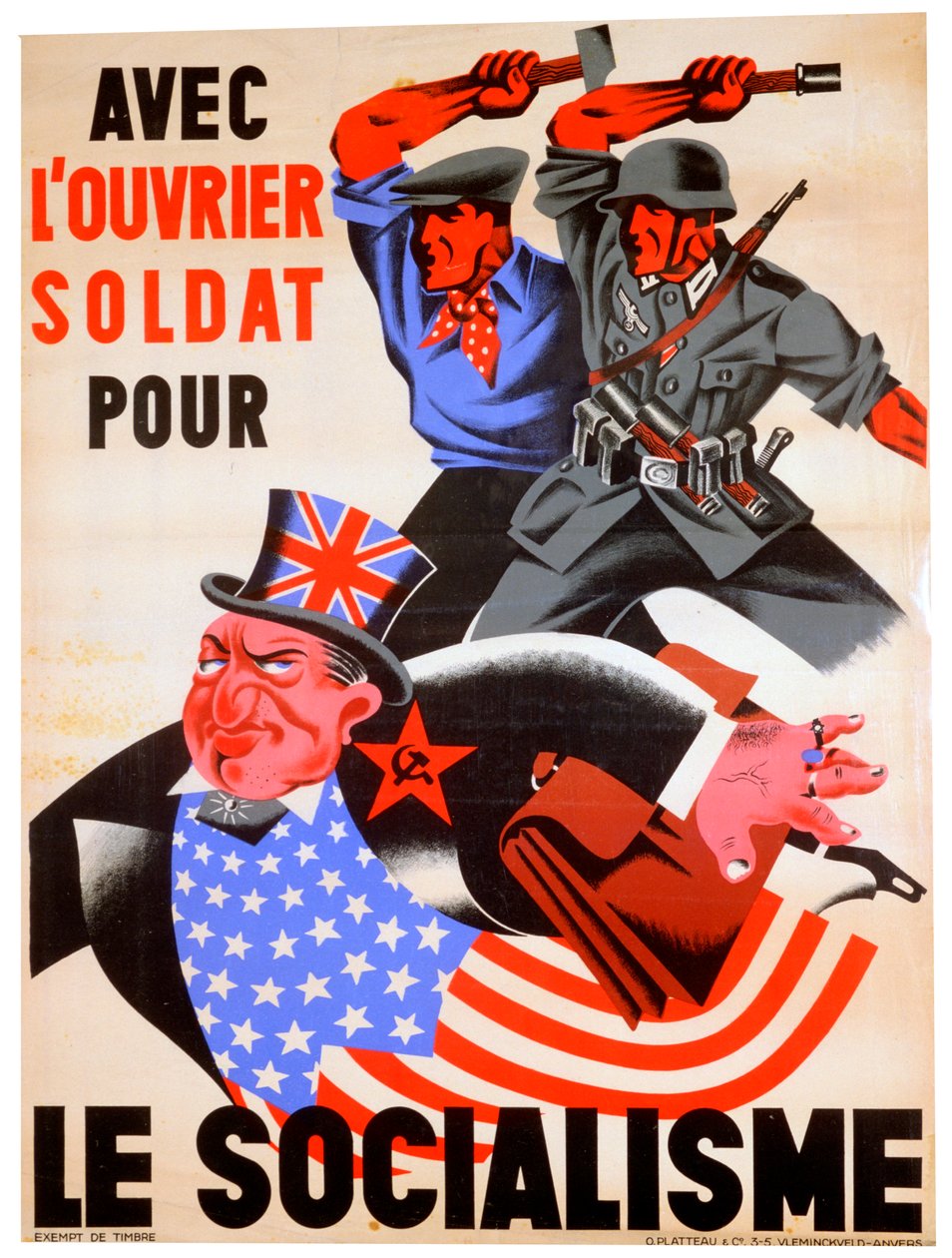 Med arbejderen og soldaten for socialismen, belgisk pro-nazistisk propagandaplakat, c1941-1944 af Unbekannt