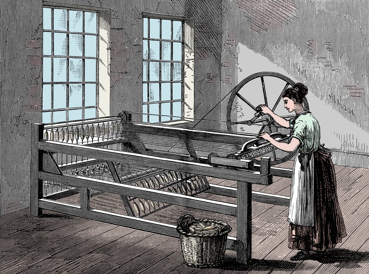 Kvinde ved hjælp af en Spinning Jenny, c1880 af Unbekannt