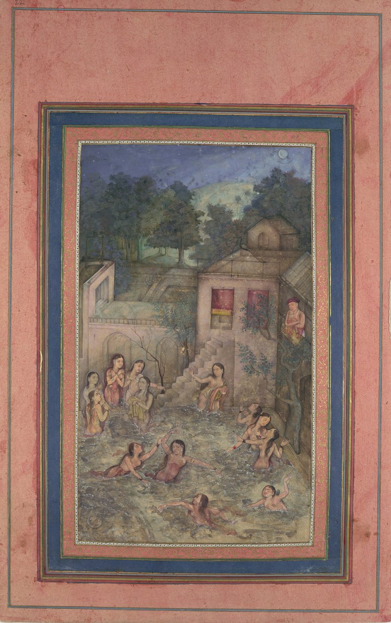 Women Bathing by Moonlight, Folio fra Davis Album, 1700-tallet. af Unbekannt