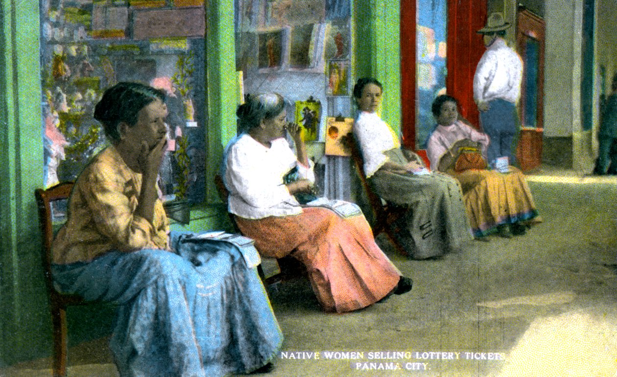 Kvinder, der sælger lotterisedler, Panama City, Panama, c1920
