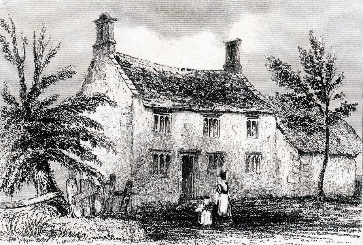 Woolsthorpe Manor, nær Grantham, Lincolnshire, fødested for Sir Isaac Newton, 1840 af Unbekannt