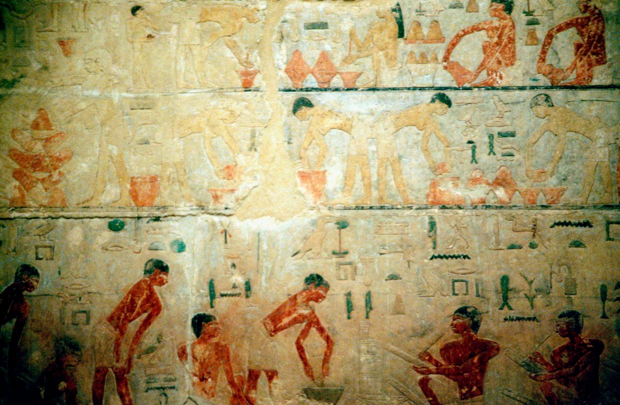 Arbejdsliv i det gamle Egypten, vægmaleri fra en håndværkergrav i Saqqara af Unbekannt