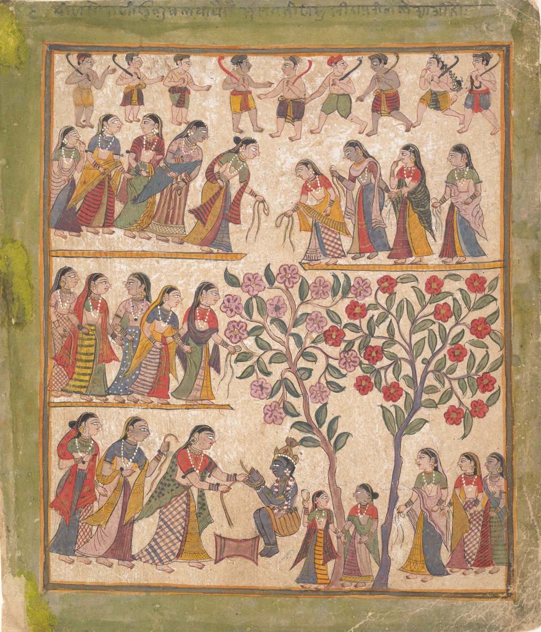 Yashoda binder Krishnas hænder: Side fra et spredt Bhagavata Purana-manuskript, 1640-50. af Unbekannt