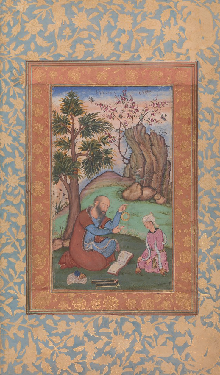 Ung prins og mentor sidder i landskab, ca. 1600. af Unbekannt