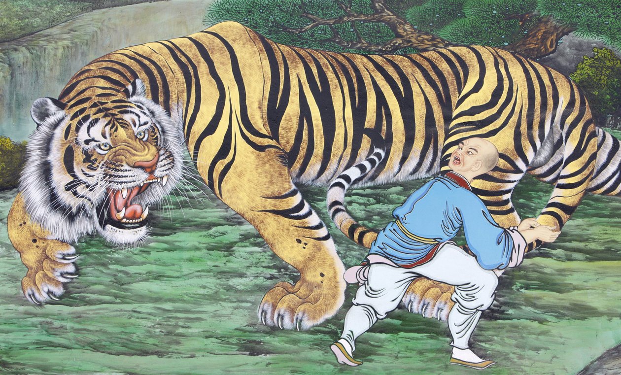 Zen koan maleri, der forestiller munk og tiger, Seoul, Coree du Sud af Unbekannt