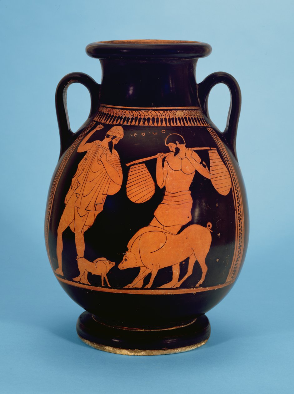 Attic rødfigur pelike: grise, svinehyrde og Odysseus, af grisemaleren, 470-60 f.Kr. af Unbekannt Unbekannt