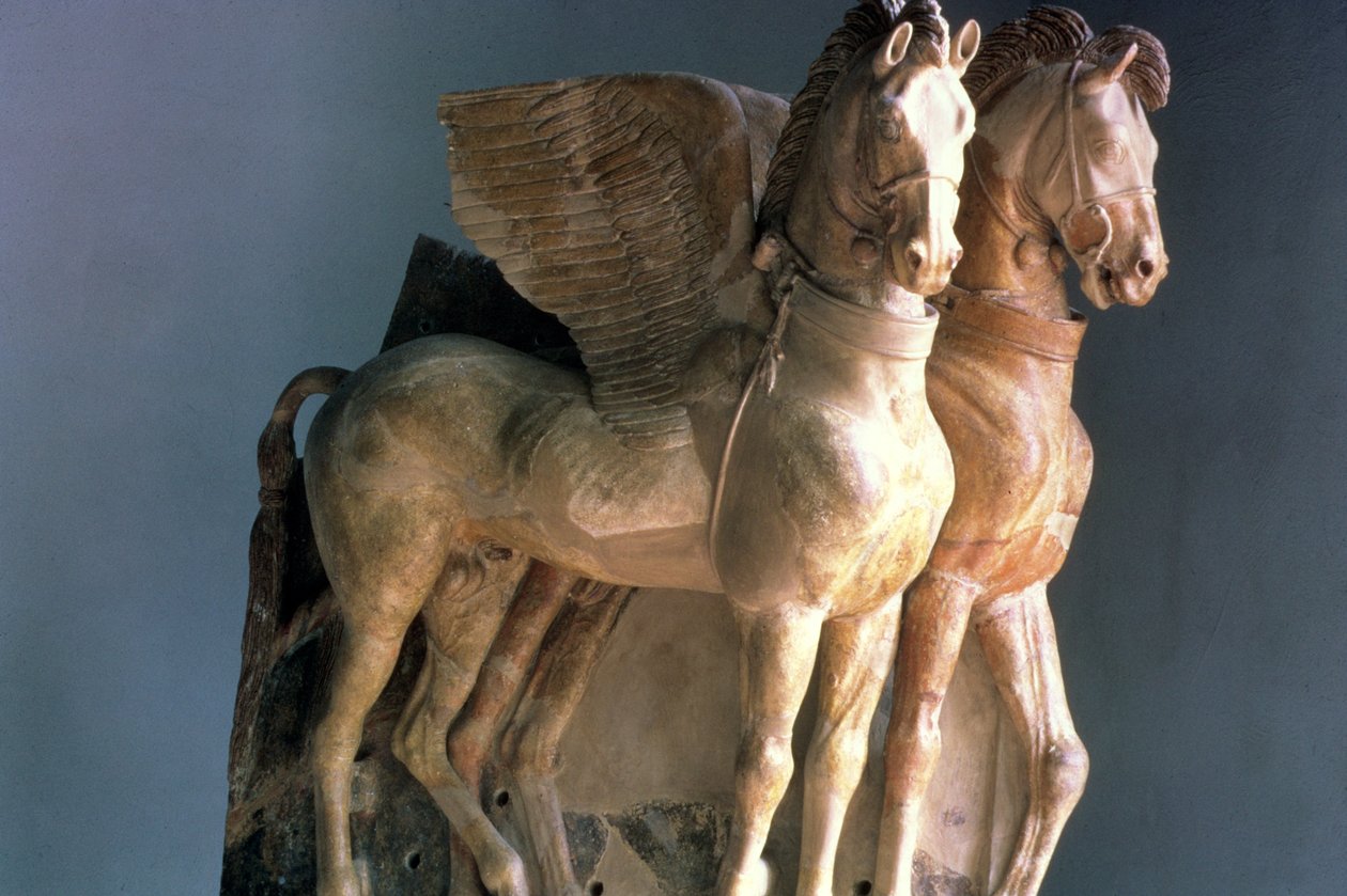 COX I 309 par vingede terracotta-heste, fra templet i Tarquinia, Italien, 5. - 6. århundrede f.Kr. (se også 60481) af Unbekannt Unbekannt