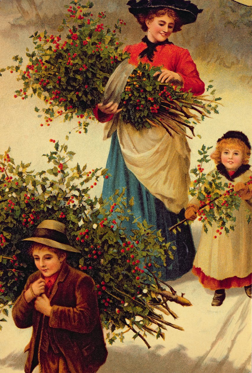 Carrying Home the Christmas Holly, victoriansk, (bogillustration) af Unbekannt Unbekannt
