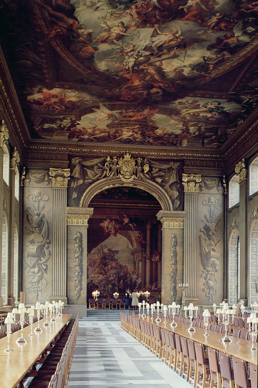 Loft ved indgangen til Painted Hall, Old Royal Naval College, Greenwich, London af Unbekannt Unbekannt