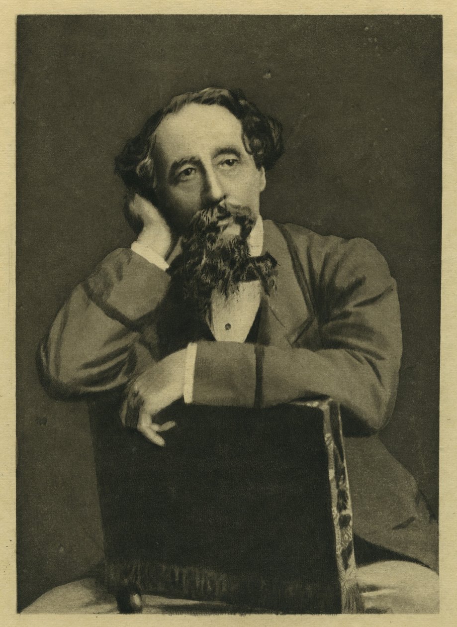Charles Dickens, portræt efter fotografi af Herbert Watkins (f.1828) (mezzotint) af Unbekannt Unbekannt