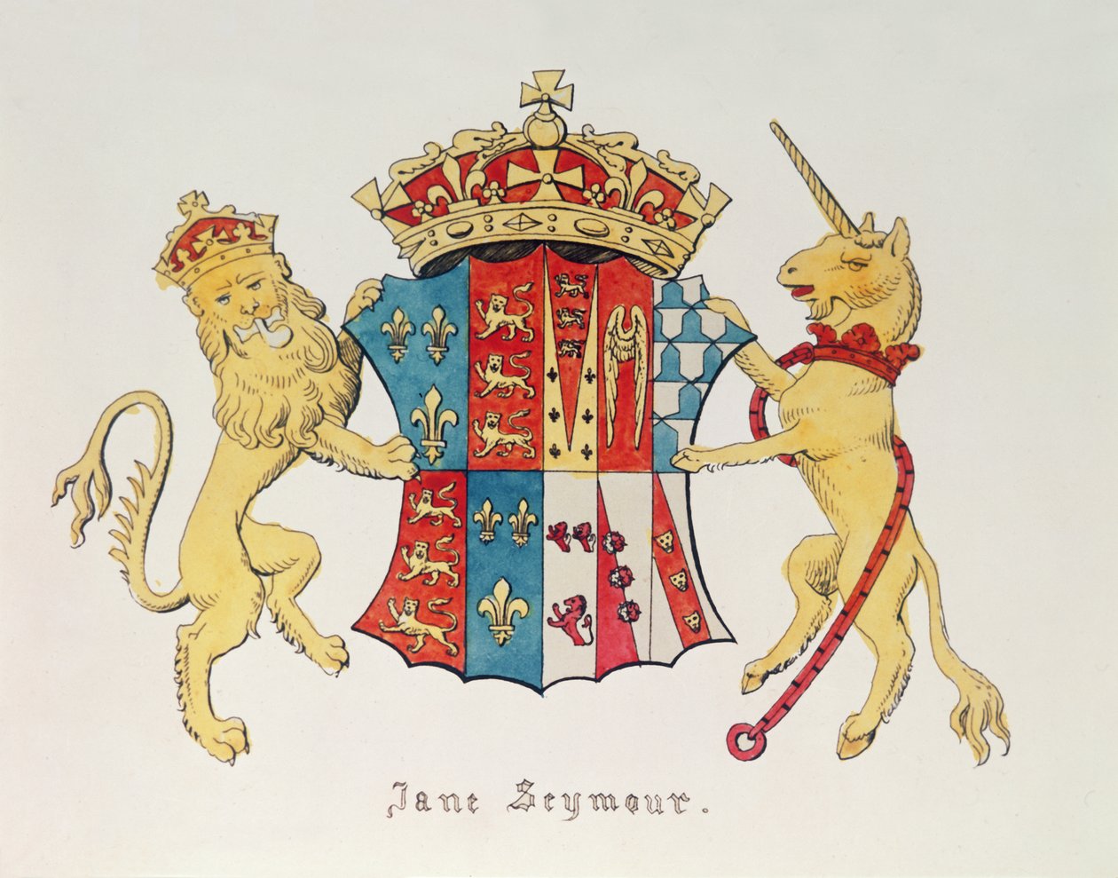 Våbenskjold af Jane Seymour (ca. 1509-37), tredje hustru til kong Henry VIII af England (1491-1547) (tryk) af Unbekannt Unbekannt
