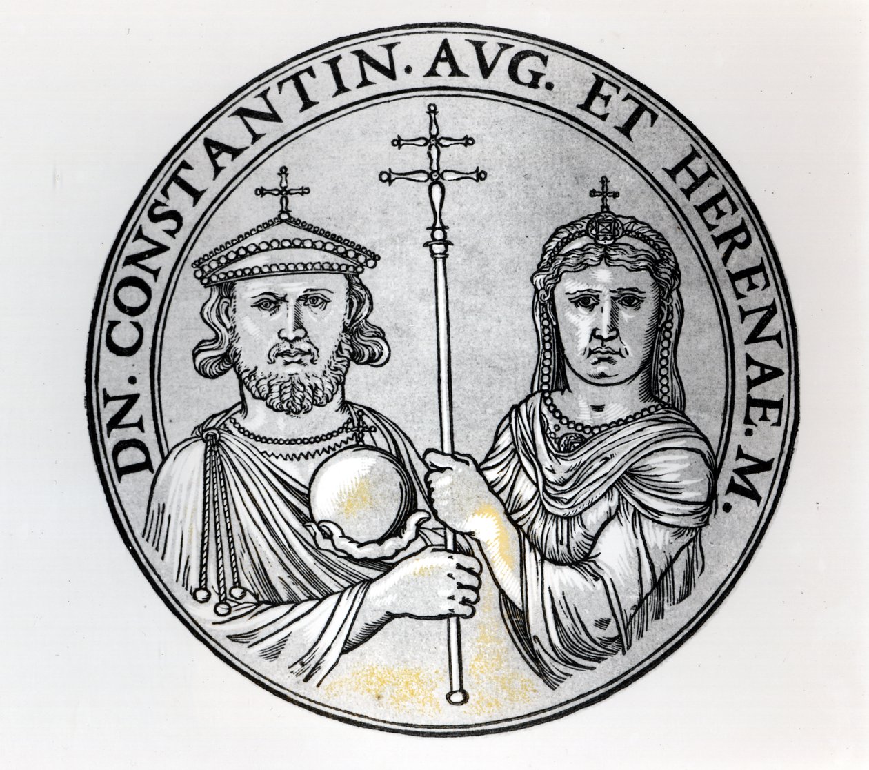 Konstantin VI (770-c.797 e.Kr.) og hans mor Irene (gravering) (bw foto) af Unbekannt Unbekannt