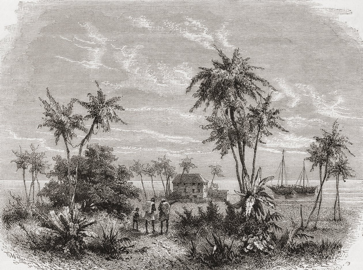David Livingstones hus i Zanzibar, Tunesien, Østafrika, illustration fra 