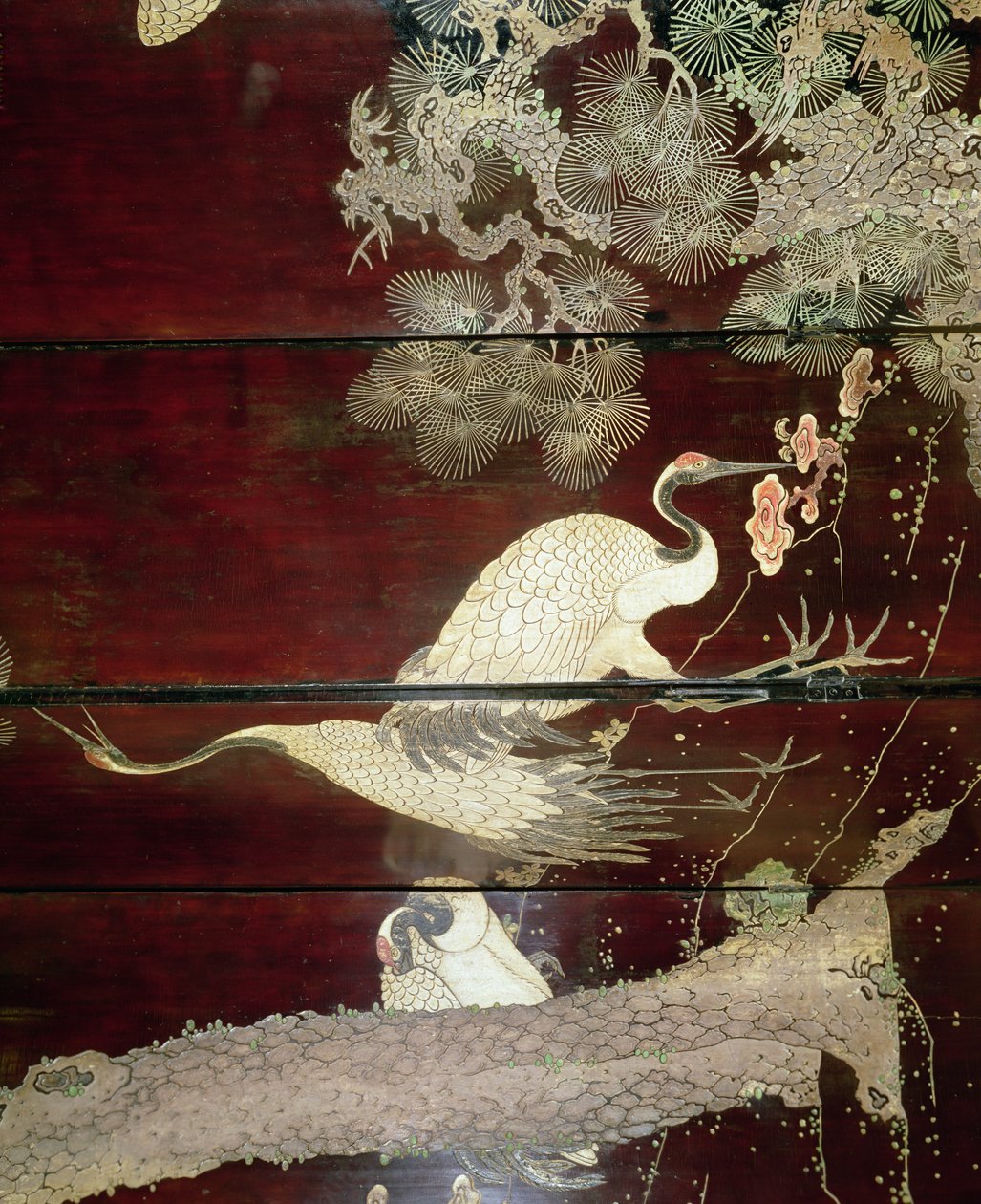 Detalje fra en Coromandel-skærm, der viser hejrer, 1619 (lak) af Unbekannt Unbekannt