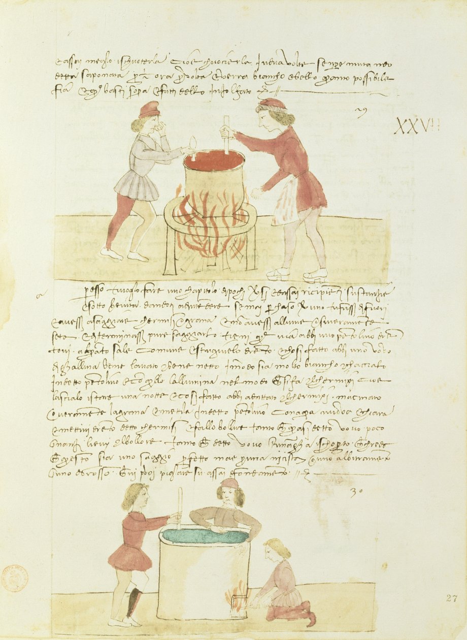 Farvning af silke fra Precetti dellArte della Seta (Regler for Silk Guild) af Unbekannt Unbekannt