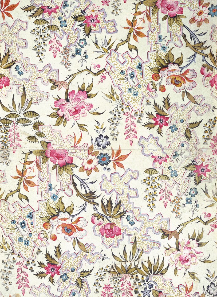 Blomsterdesign til silkemateriale med stiliserede blomster og jordmønster af bugter fyldt med små tang af William Kilburn, ca. 1790 af Unbekannt Unbekannt