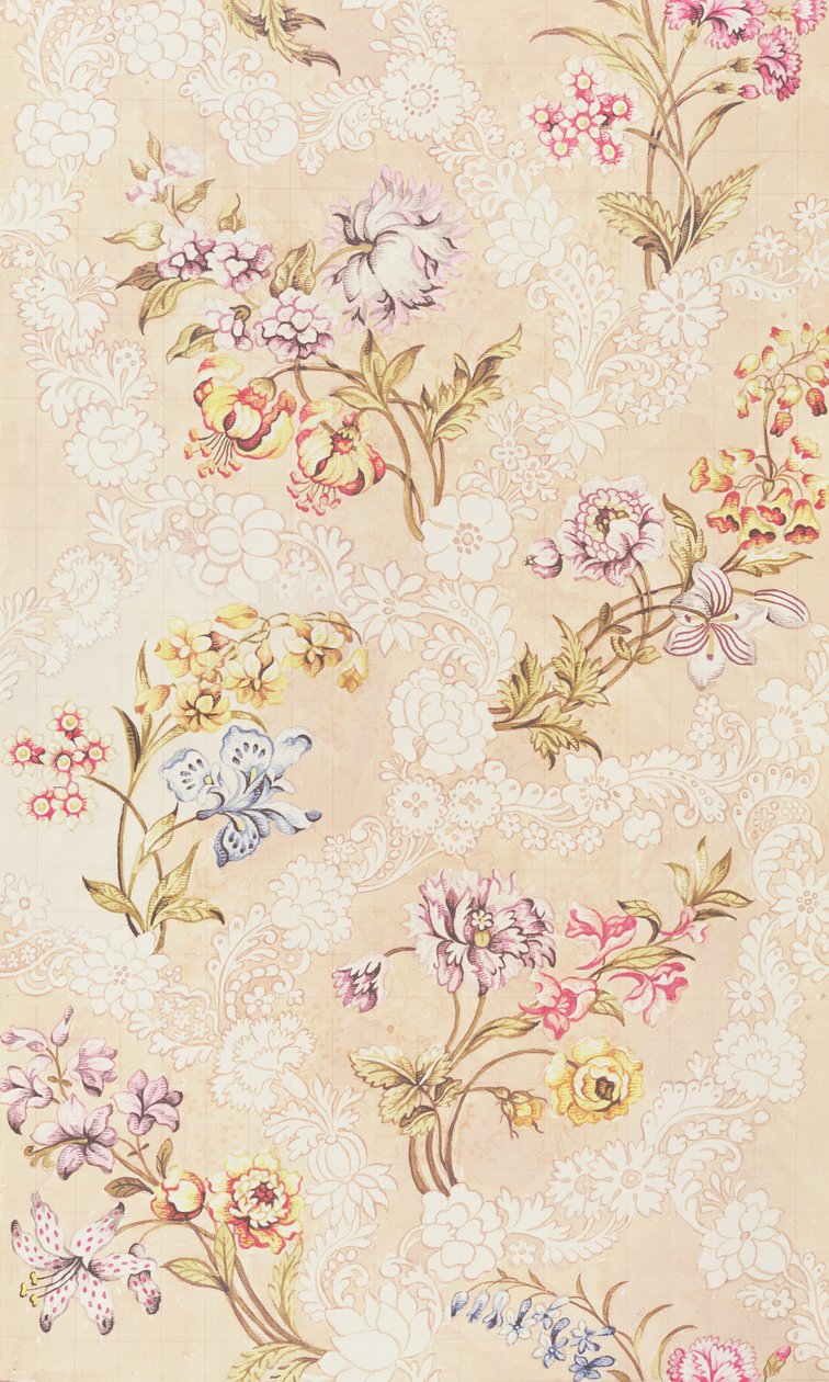 Blomsterdesign med pæoner, liljer og roser til Spitalfields silke, af Anna Maria Garthwaite (1690-1763), 1744 af Unbekannt Unbekannt