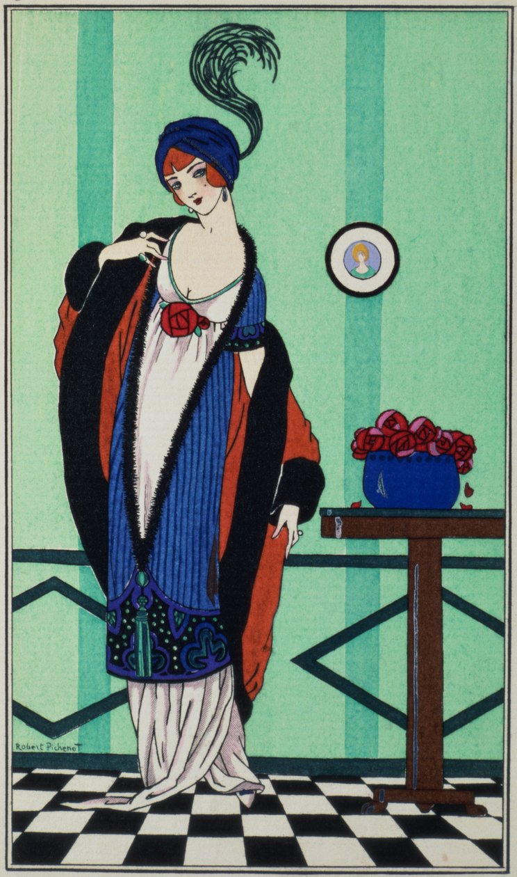 Pelsfrakke med muslintunika fra `Costumes Parisiens af Robert Pichenot, 1913 af Unbekannt Unbekannt