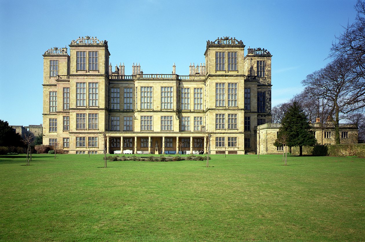 Hardwick Hall, udvendig udsigt, bygget 1590-97, Derbyshire, Storbritannien af Unbekannt Unbekannt