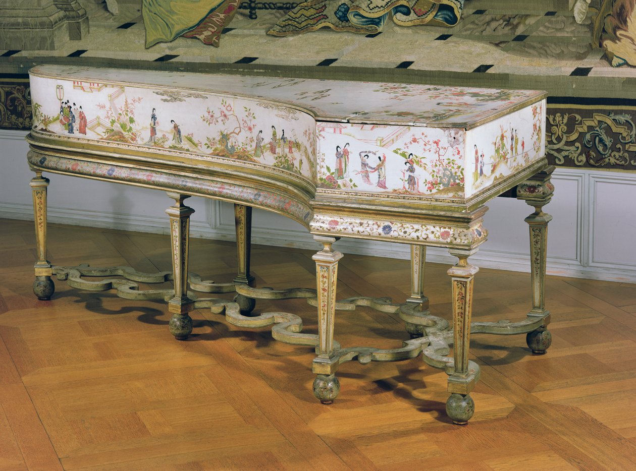 Cembalo, Chinoiserie figurer på hvid lak baggrund af Dagly Workshop, muligvis Gerard Dagly, 1710 af Unbekannt Unbekannt