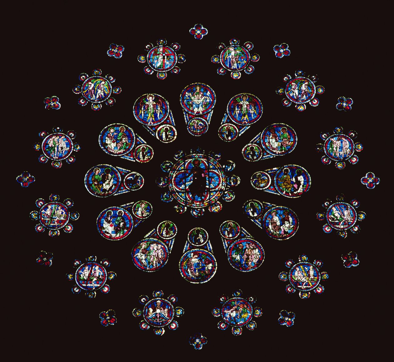 Lidenskabens instrumenter og scener fra den sidste dom; vestroset vindue, midterparti, ca. 1222 af Unbekannt Unbekannt