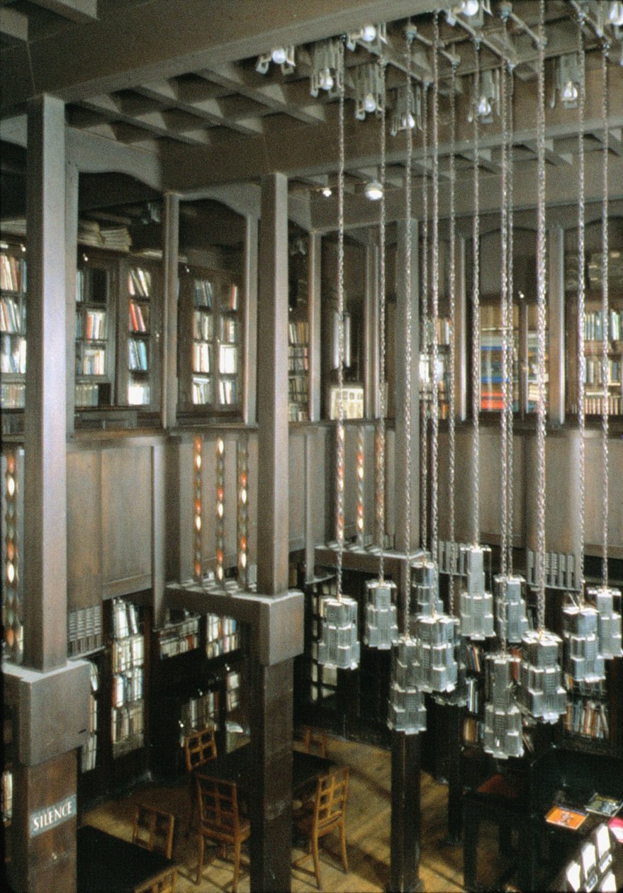 Interiør af Glasgow School of Art, bibliotek, Skotland, UK; bygget 1897-1909 af Charles Rennie Mackintosh, (1868-1928) af Unbekannt Unbekannt