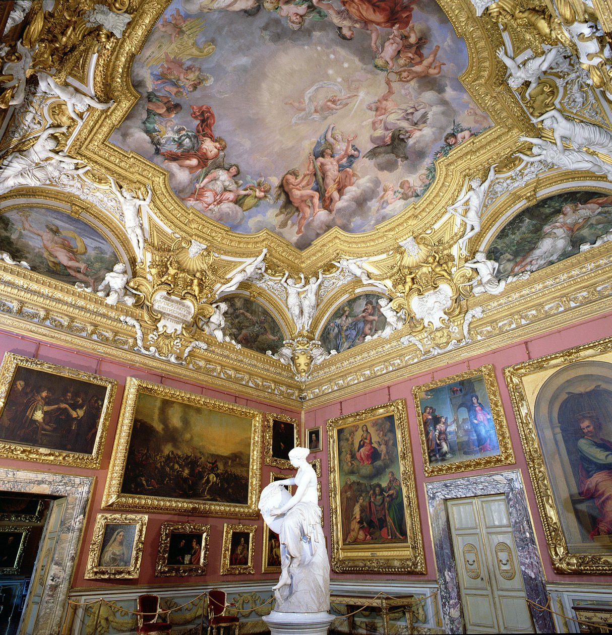 Interiør af Sala di Giove (Jupiter Room) med malerier af Pietro da Cortona, Palazzo Pitti, Firenze, Italien af Unbekannt Unbekannt