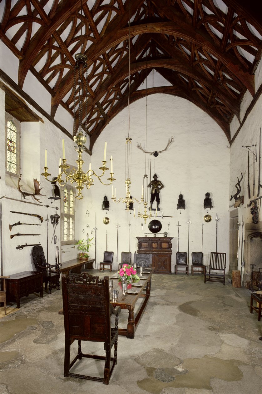Interiør af Great Hall, Cotehele House, Cornwall af Unbekannt Unbekannt