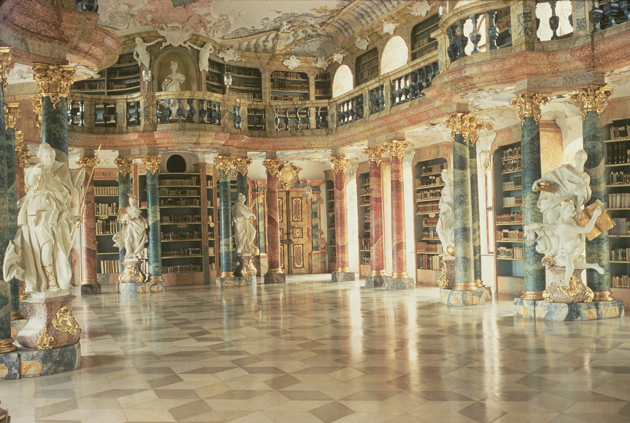 Bibliotekets indre, færdiggjort i 1744 af Unbekannt Unbekannt