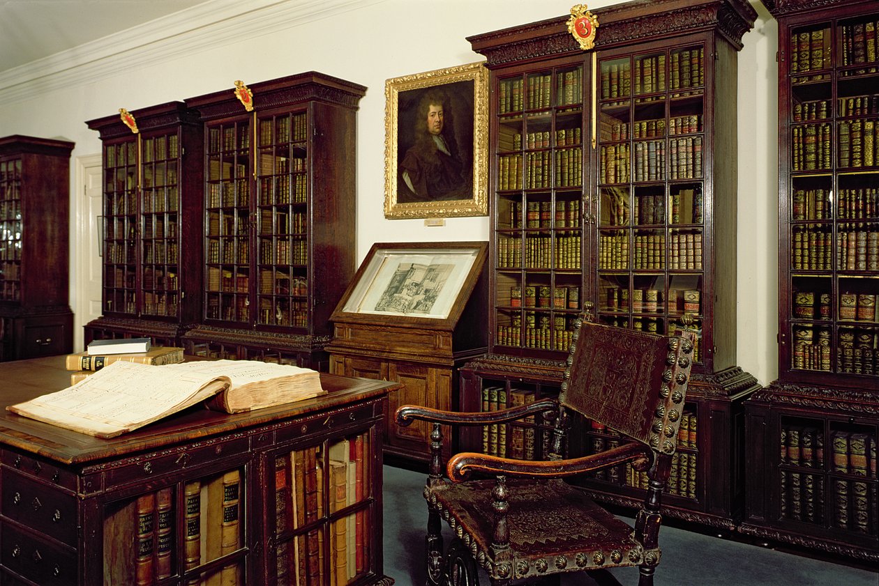 Indvendigt billede af Pepys Library, Magdalene College, Cambridge af Unbekannt Unbekannt
