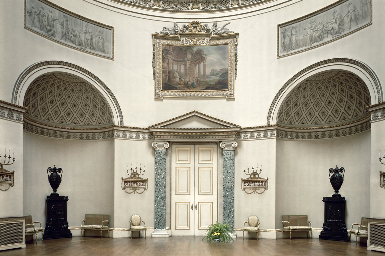 Kedleston Hall, The Saloon, Derbyshire, UK, designet af Robert Adam (1728-92) færdiggjort i 1763 af Unbekannt Unbekannt