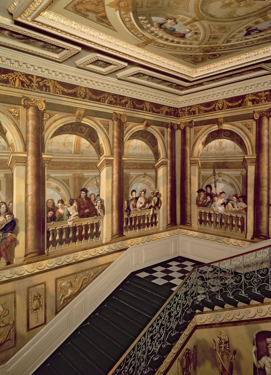 Kensington Palace, Udsigt over Kings Grand Staircase, English School, (1600-tallet) London, Storbritannien af Unbekannt Unbekannt