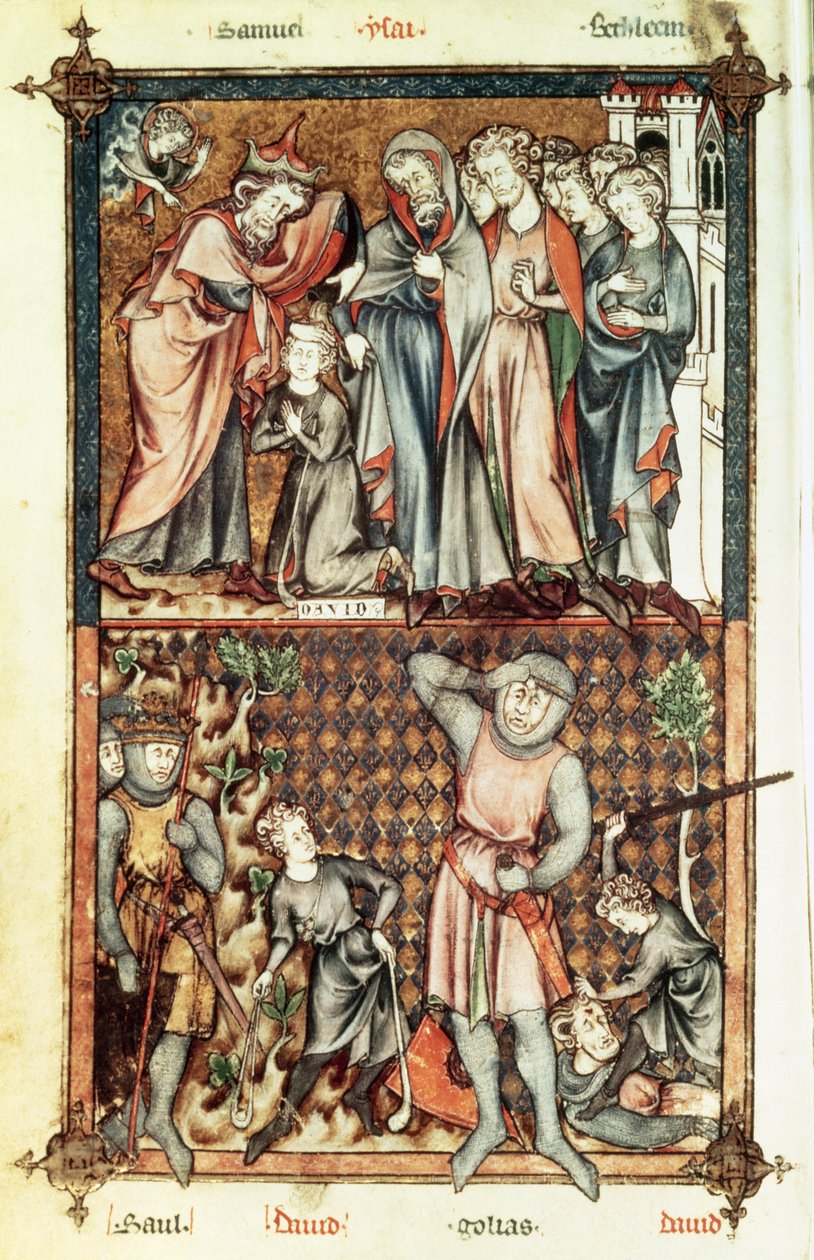 Lat 1023 f.7v David og Goliat med Saul af Le Bel de Breviare af Unbekannt Unbekannt