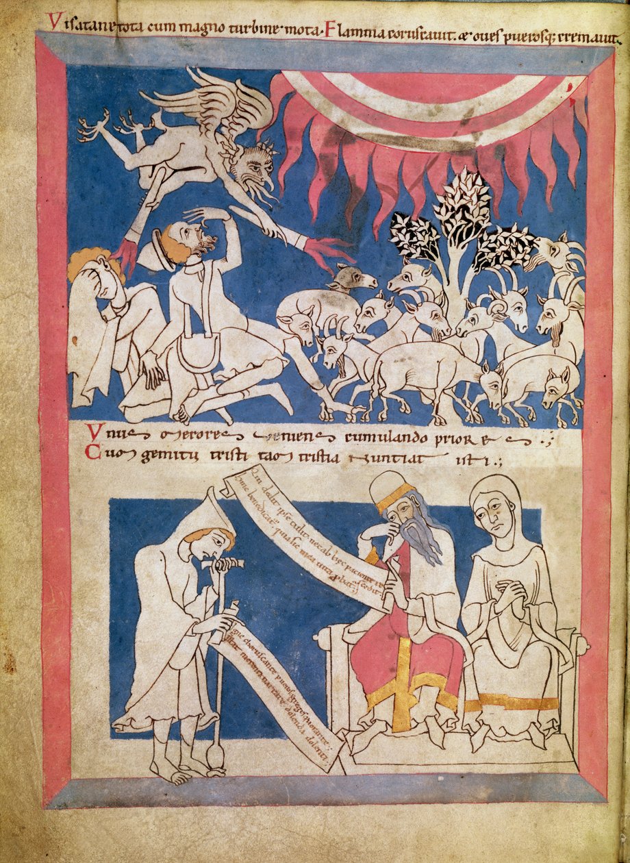 Latin 7253 15 675, f.4v: Job bliver prøvet af Gud af Unbekannt Unbekannt