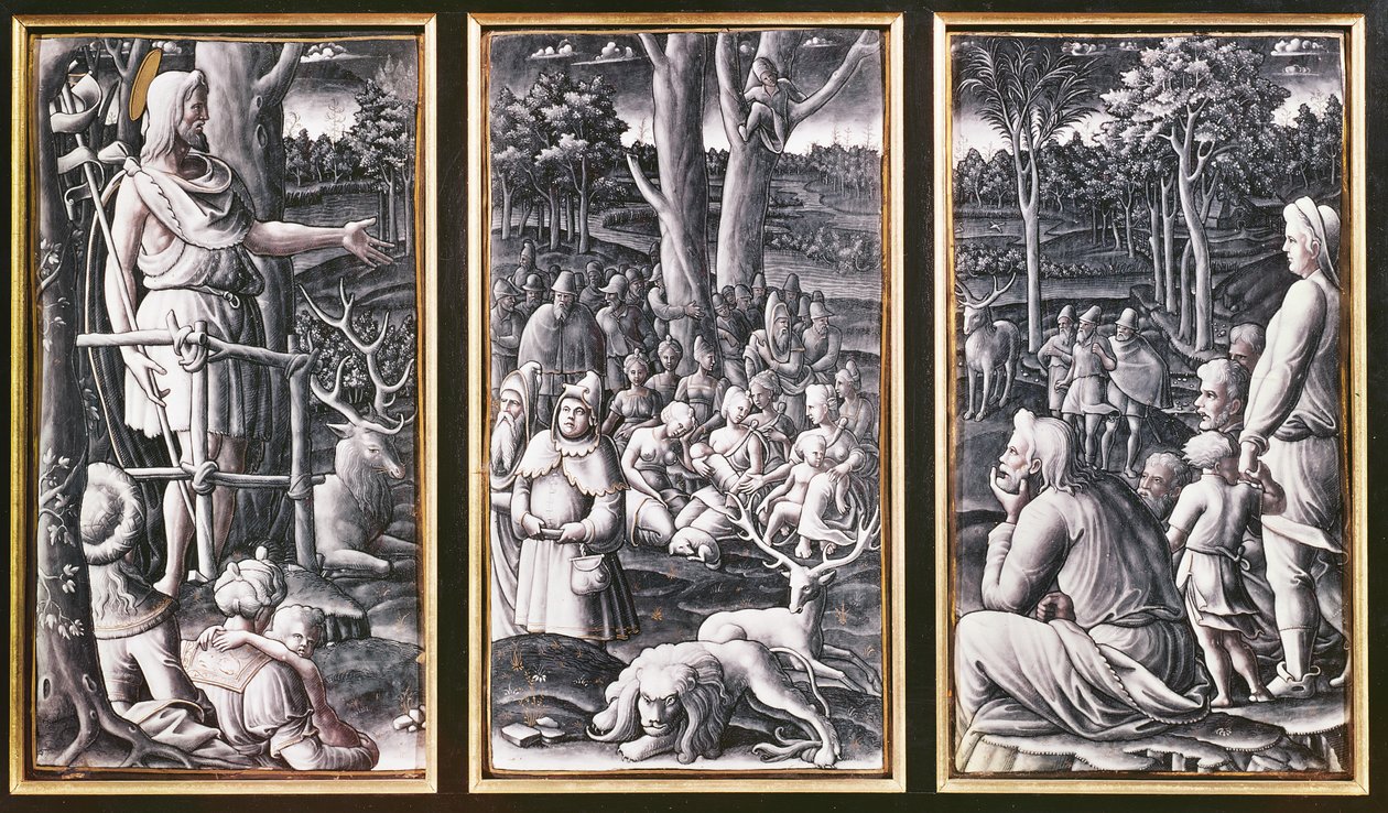 Limoges triptykon af Skt. Johannes Døberen prædiker i ørkenen, 1500-tallet af Unbekannt Unbekannt