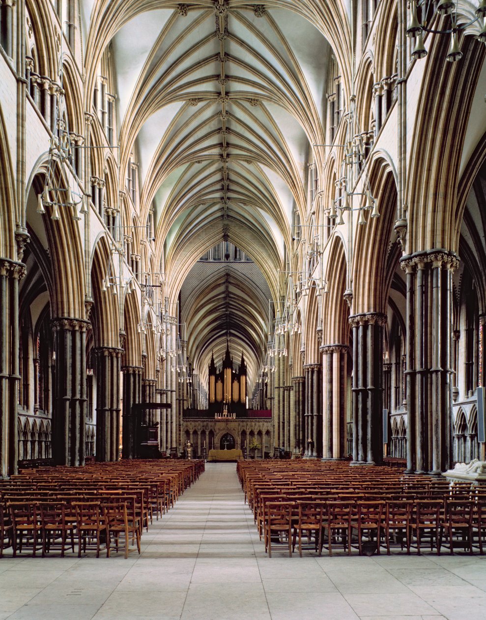 Lincoln Cathedral, 1185-1311, Udsigt over skibet, bygget 1215-55, Lincolnshire, Storbritannien af Unbekannt Unbekannt
