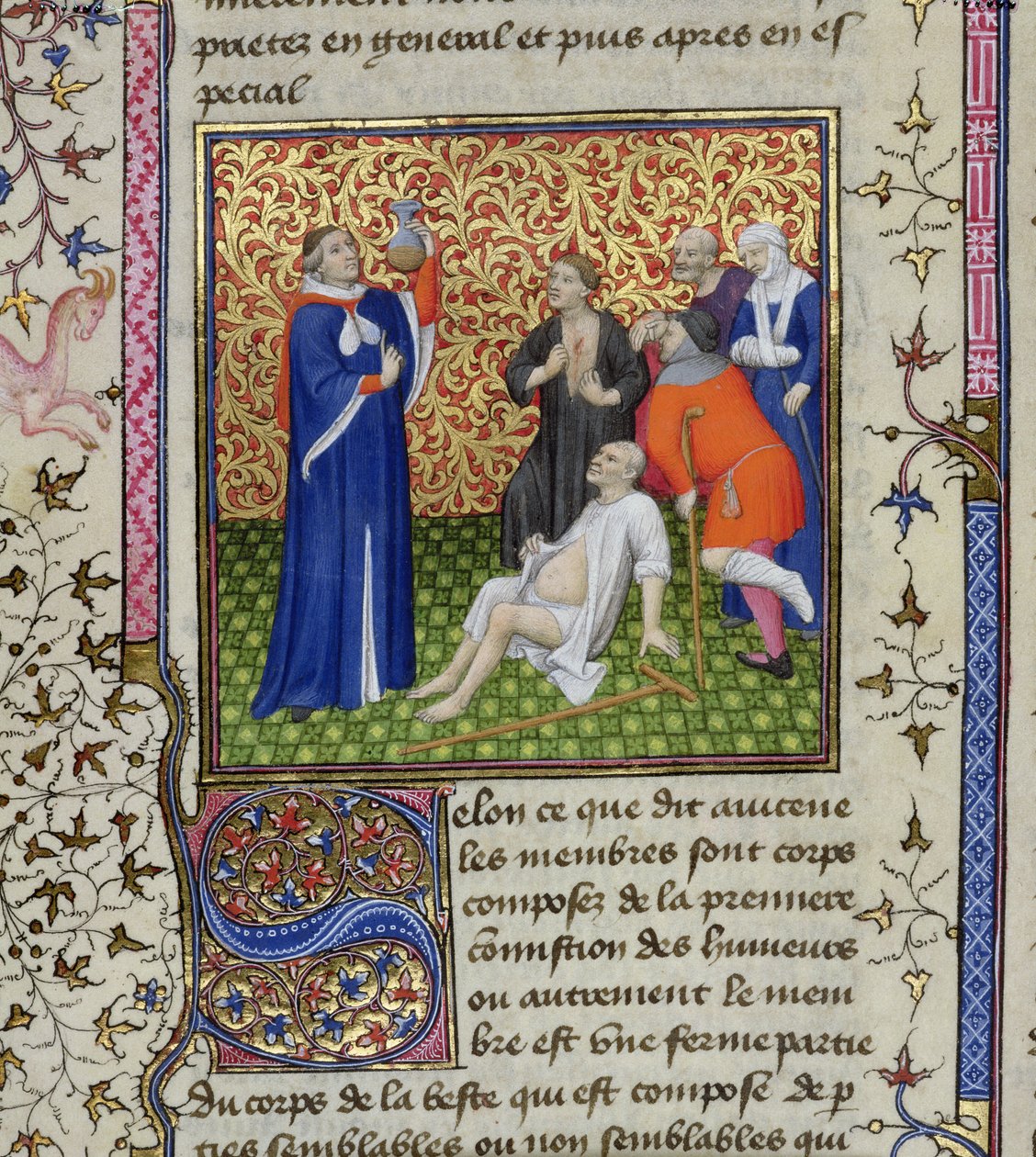 Ms.251 f.54v En læge med sine patienter, fra Des Proprietez des Choses, c.1415 af Unbekannt Unbekannt