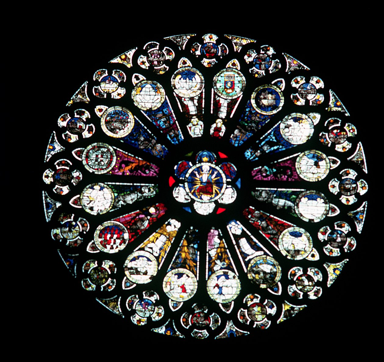 North Rose Window, 1200-tals stenværk, glas fra midten af 1400-tallet af Unbekannt Unbekannt