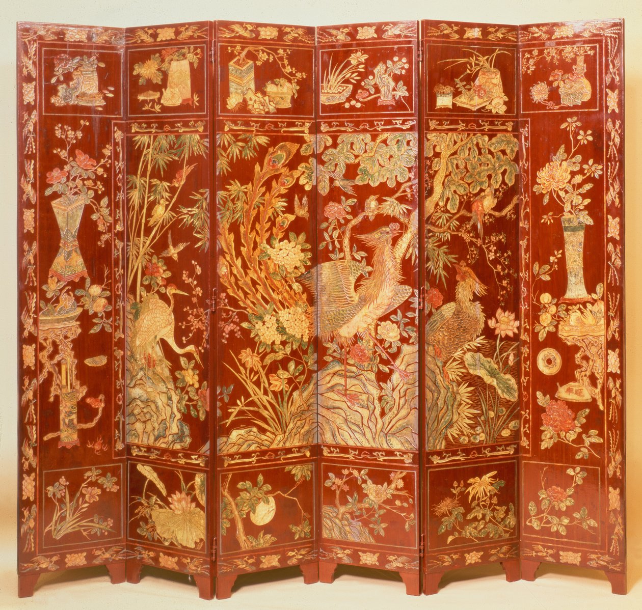 Pastoral scene, (rød lakskærm med forgyldt chinoiserie) af Unbekannt Unbekannt